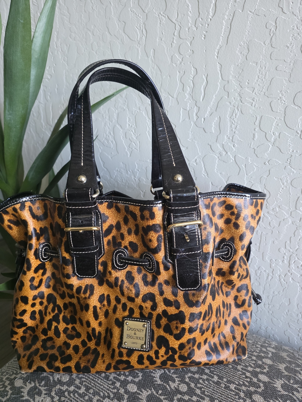 Dooney & Bourke Leopard Print Tote Bag in Brown and Black
